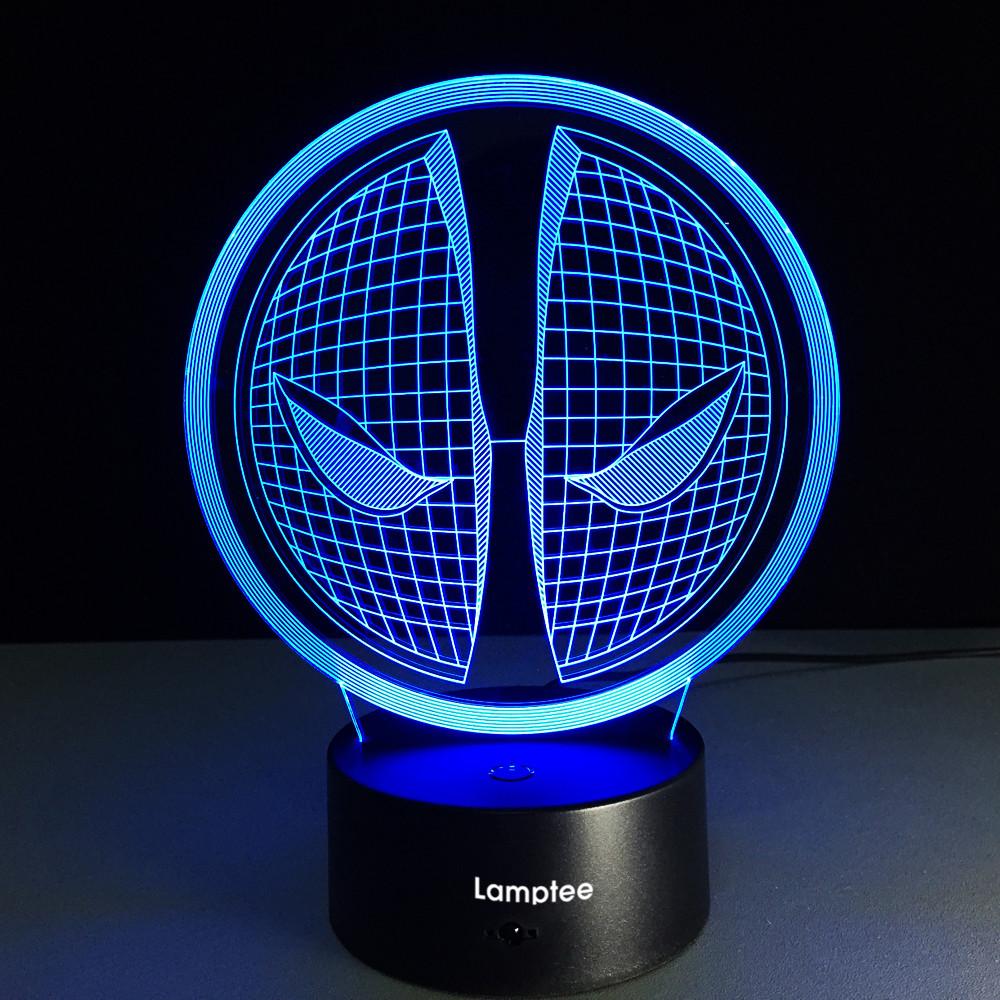 Anime Marvel Hero Deadpool Mask 3D Illusion Night Light Lamp 3DL084