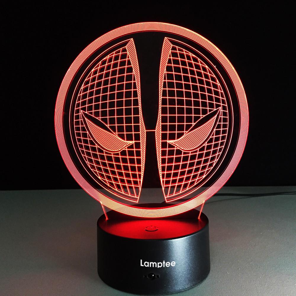 Anime Marvel Hero Deadpool Mask 3D Illusion Night Light Lamp 3DL084