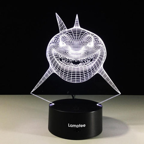 Image of Animal Cartoon Shark Front 3D Illusion Night Light Lamp 3DL086