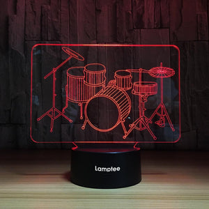 Instrument Jazz Drum Set 3D Illusion Lamp Night Light 3DL1306