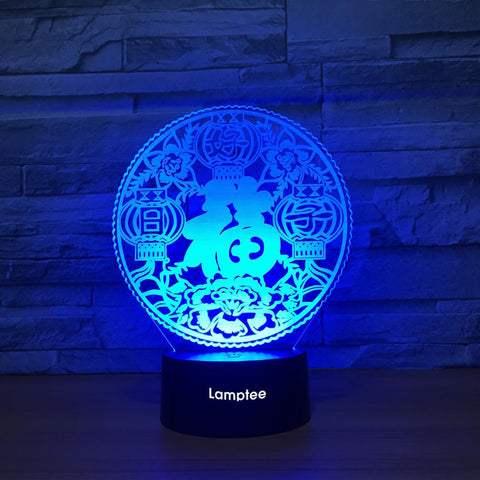Other Chinese Fu Pattern 3D Illusion Lamp Night Light 3DL1286