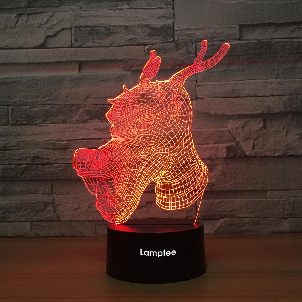 Animal Dargon Head 3D Illusion Lamp Night Light 3DL1280