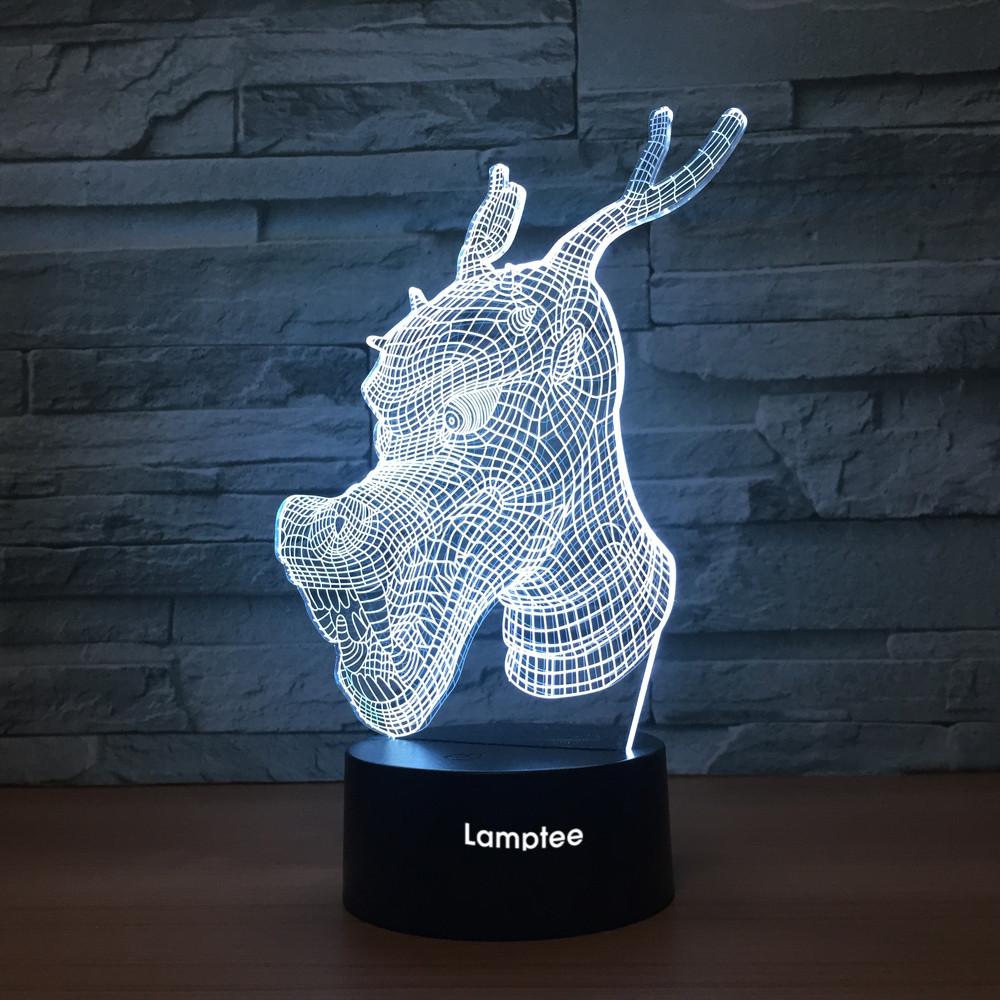 Animal Dargon Head 3D Illusion Lamp Night Light 3DL1280