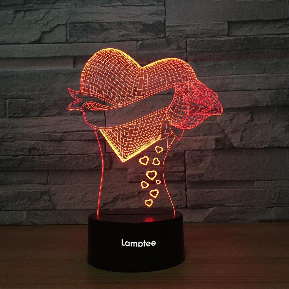Festival Love Hear And Rose 3D Illusion Lamp Night Light 3DL1400