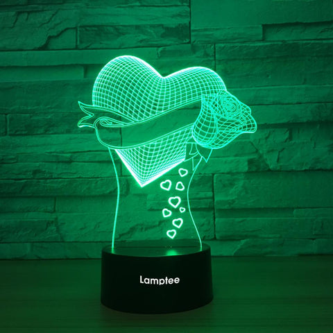 Image of Festival Love Hear And Rose 3D Illusion Lamp Night Light 3DL1400