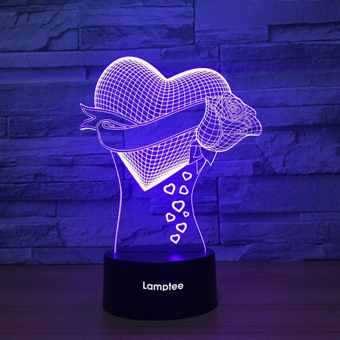 Image of Festival Love Hear And Rose 3D Illusion Lamp Night Light 3DL1400