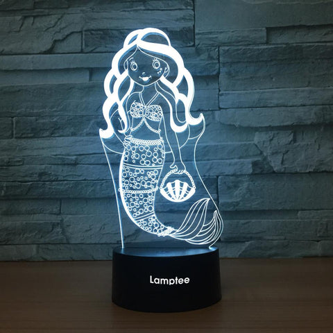 Image of Art Mermaid Rrincess 3D Illusion Lamp Night Light 3DL1296