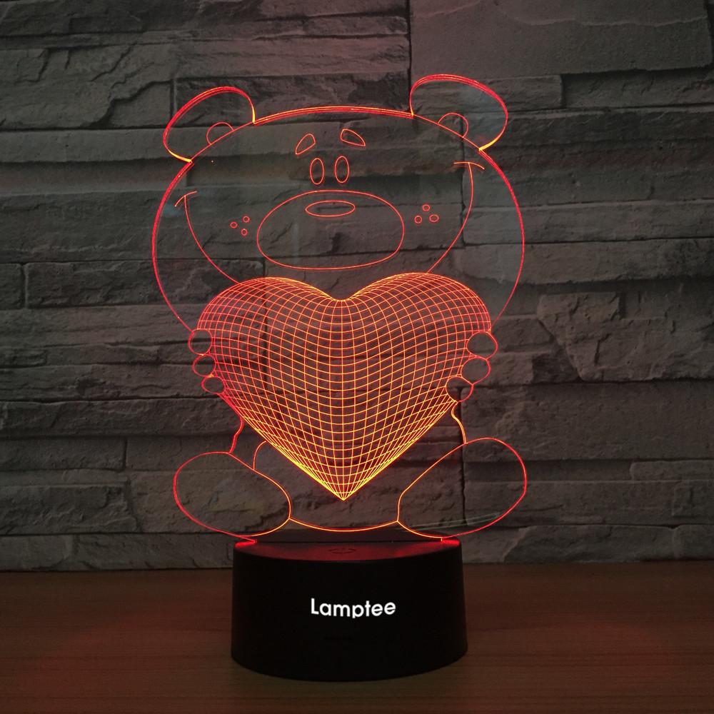 Festival Bear And Love Heart 3D Illusion Lamp Night Light 3DL1386