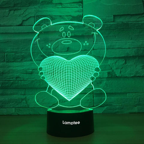 Image of Festival Bear And Love Heart 3D Illusion Lamp Night Light 3DL1386