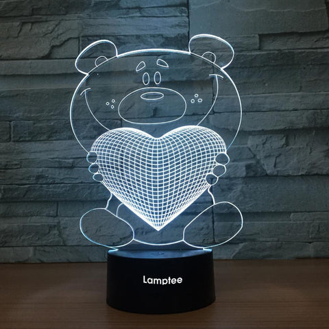Image of Festival Bear And Love Heart 3D Illusion Lamp Night Light 3DL1386