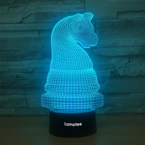 Image of Art Horse Chess Piece Visual 3D Illusion Night Light Lamp 3DL1336