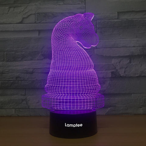 Image of Art Horse Chess Piece Visual 3D Illusion Night Light Lamp 3DL1336