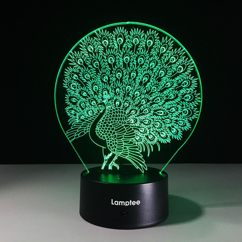 Animal Peacock 3D Illusion Lamp Night Light 3DL340
