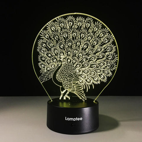 Image of Animal Peacock 3D Illusion Lamp Night Light 3DL340