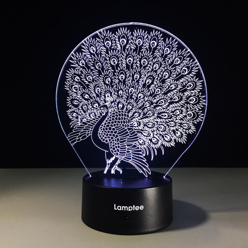 Animal Peacock 3D Illusion Lamp Night Light 3DL340