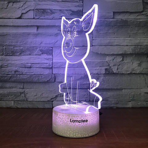 Image of Crack Lighting Base Animal Cartoon Piggy 3D Illusion Night Light Lamp 3DL1769