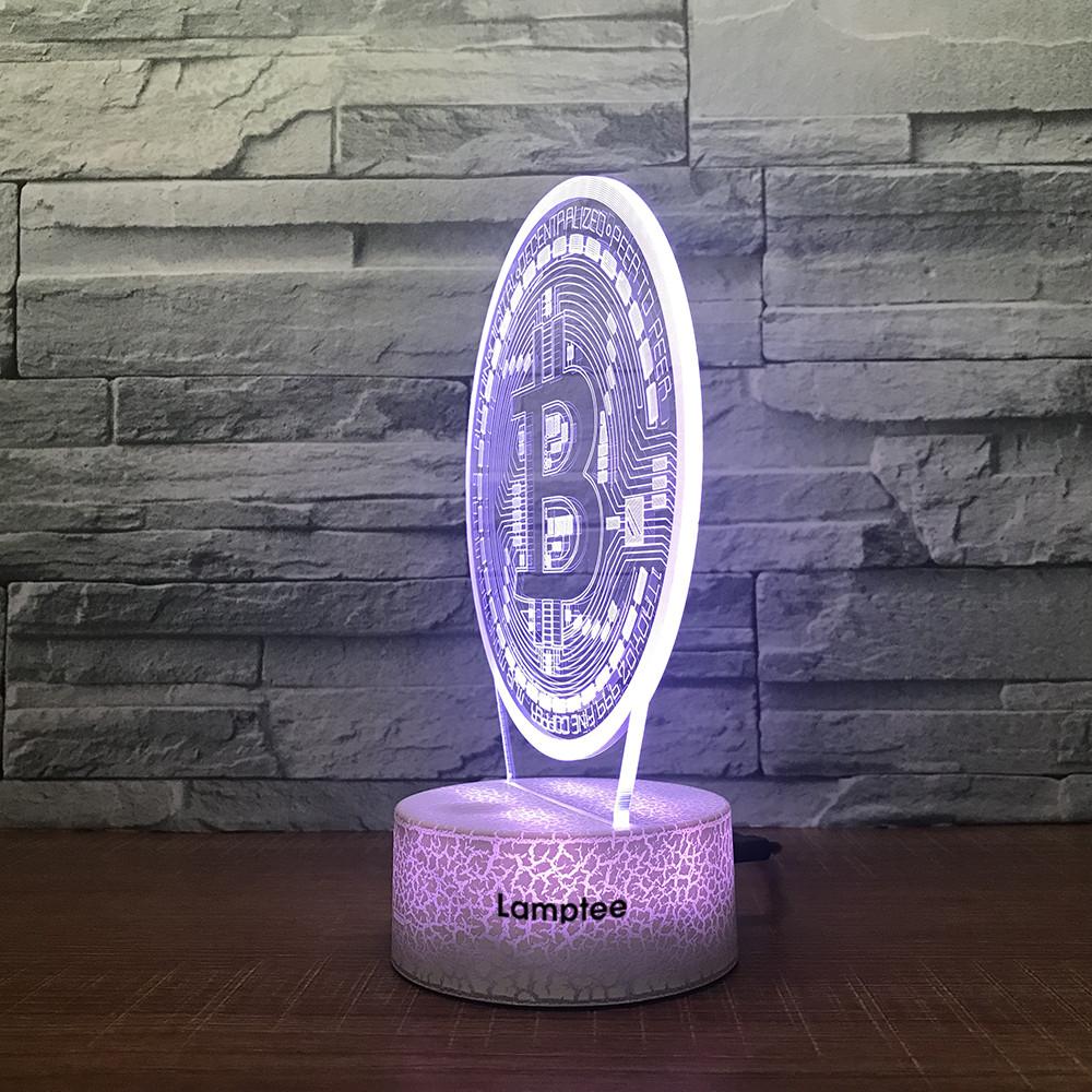 Crack Lighting Base Art BitCoin Coin Model 3D Illusion Night Light Lamp 3DL1721