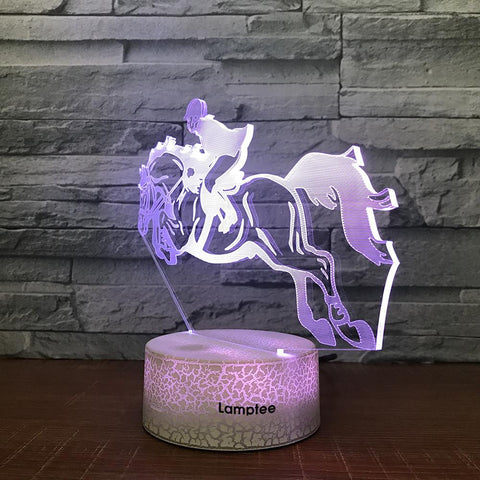 Image of Crack Lighting Base Sport Riding Horse Figure 3D Illusion Lamp Night Light 3DL1578