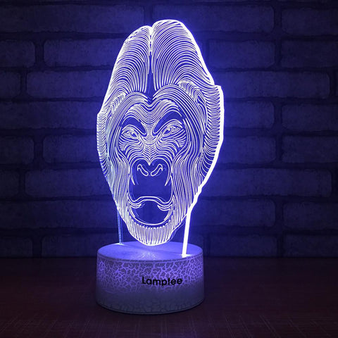 Image of Crack Lighting Base Animal Gorilla Face 3D Illusion Lamp Night Light 3DL1513