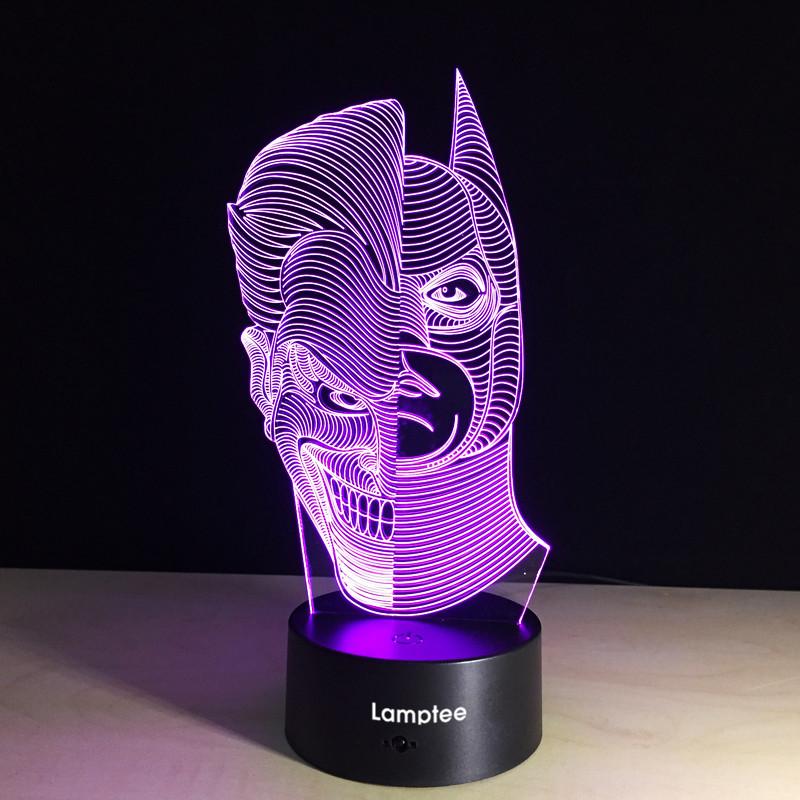 Art Half Joker Half Batman Visual 3D Illusion Night Light Lamp 3DL044