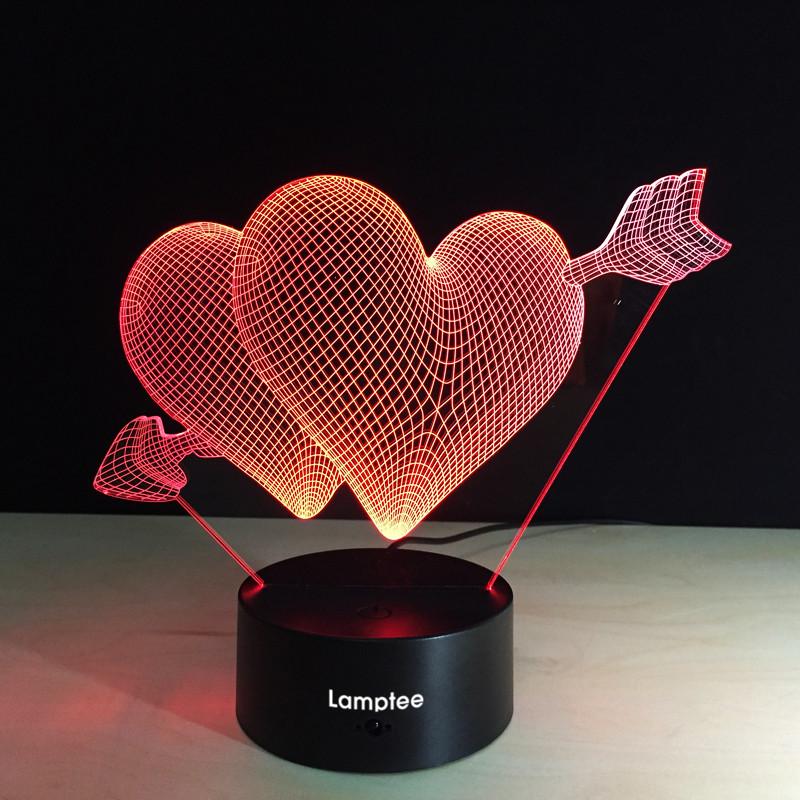 Festival Creative Love Heart 3D Illusion Lamp Night Light 3DL045