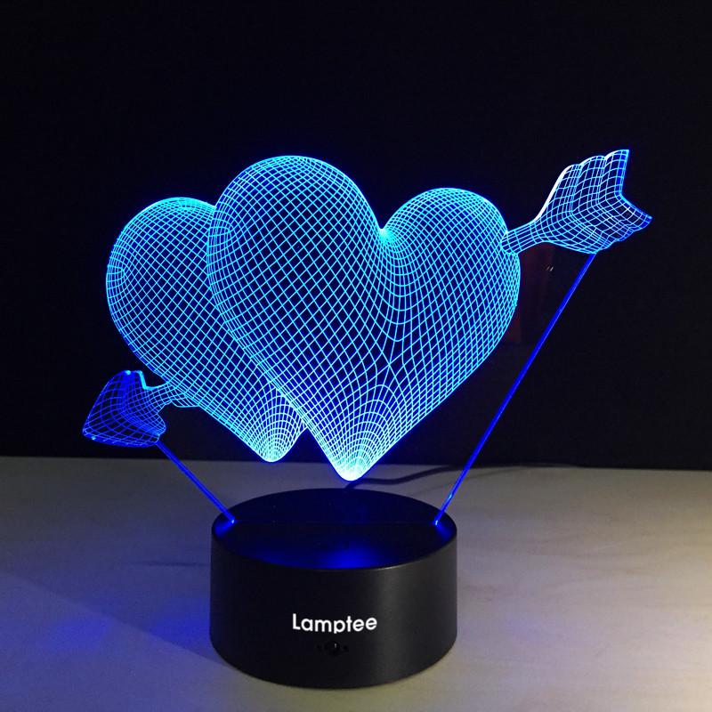 Festival Creative Love Heart 3D Illusion Lamp Night Light 3DL045