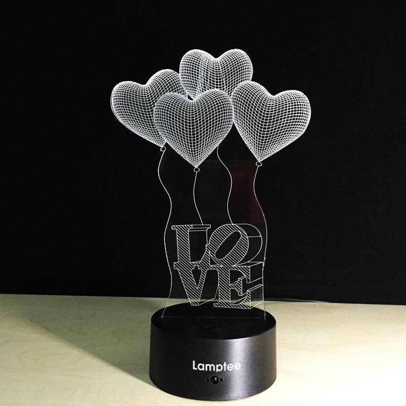 Festival Valentine Day Love Heart 3D Illusion Lamp Night Light 3DL064