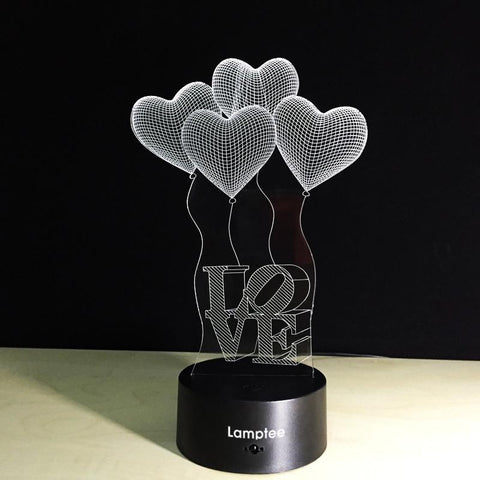 Image of Festival Valentine Day Love Heart 3D Illusion Lamp Night Light 3DL064