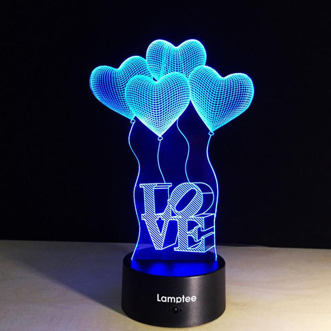 Image of Festival Valentine Day Love Heart 3D Illusion Lamp Night Light 3DL064
