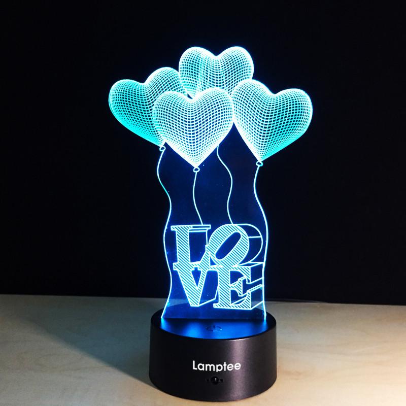 Festival Valentine Day Love Heart 3D Illusion Lamp Night Light 3DL064
