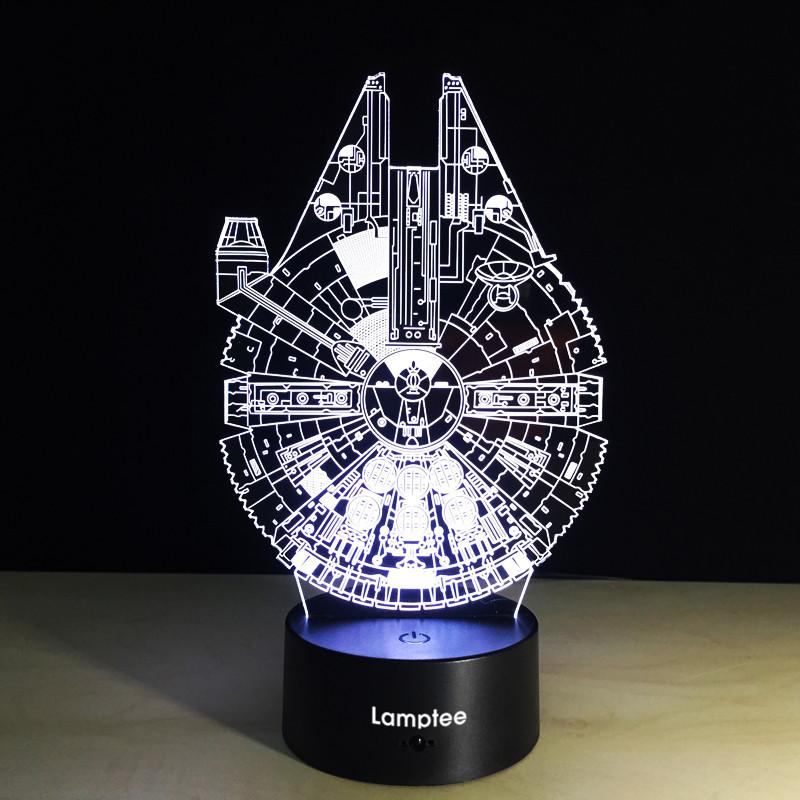 Anime Creative Star Wars Millennium Falcon  3D Illusion Lamp Night Light 3DL155