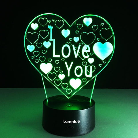 Image of Festival Romantic Heart Shape I Love You 3D Illusion Lamp Night Light 3DL195