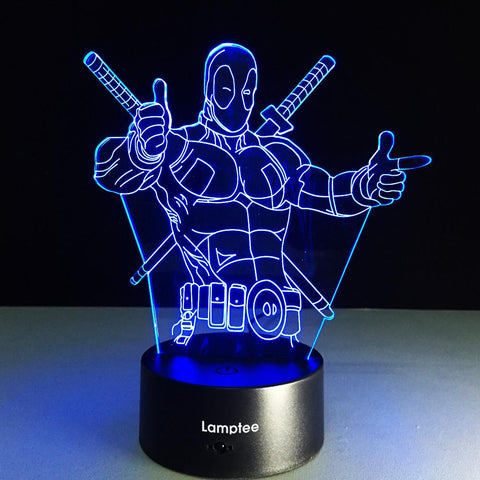 Image of Anime Cartoon Marvel Figure Deadpool 3D Illusion Lamp Night Light 3DL177