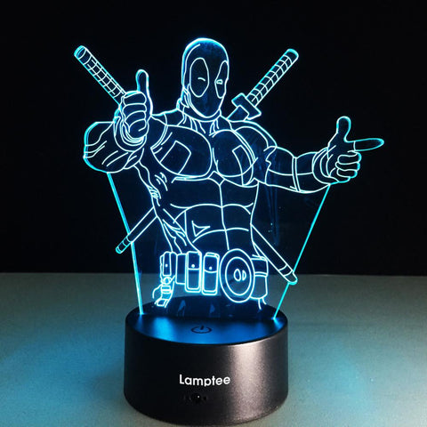 Image of Anime Cartoon Marvel Figure Deadpool 3D Illusion Lamp Night Light 3DL177