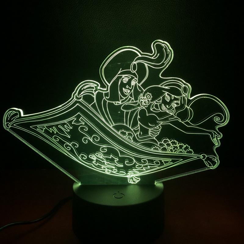 Aladdin Prince Princess Jasmine 3D Illusion Lamp Night Light