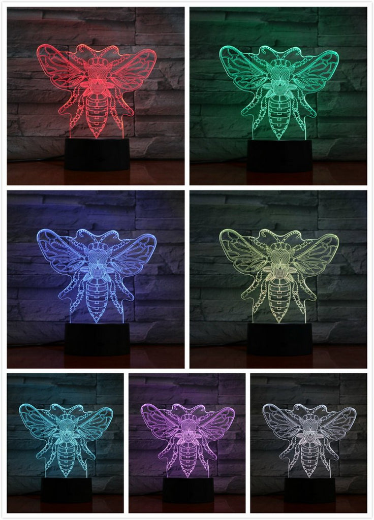 Animal Bee 3D Illusion Lamp Night Light