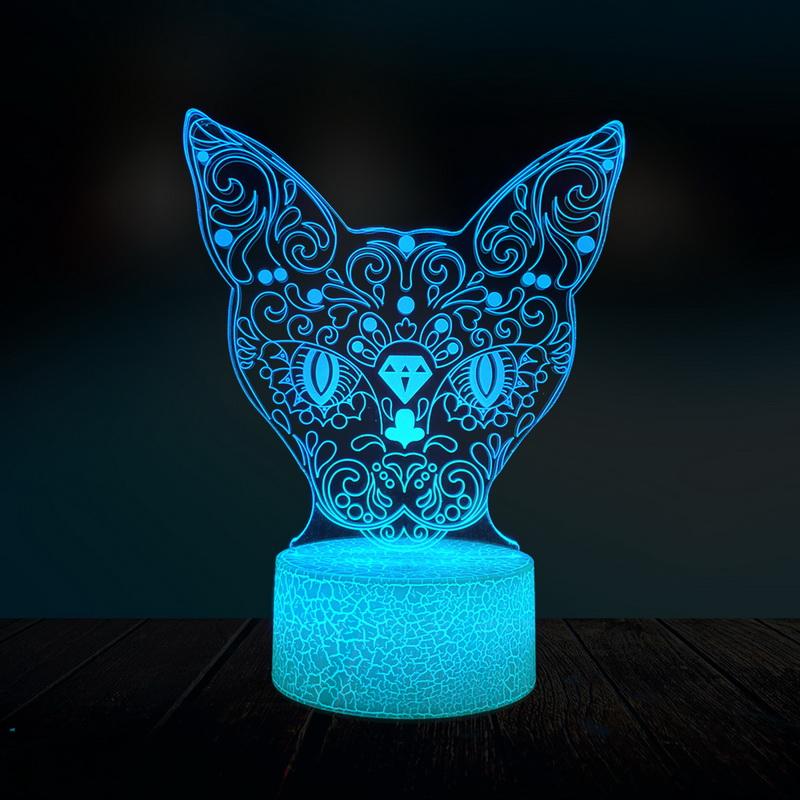 Animal Flower Cat 3D Illusion Lamp Night Light