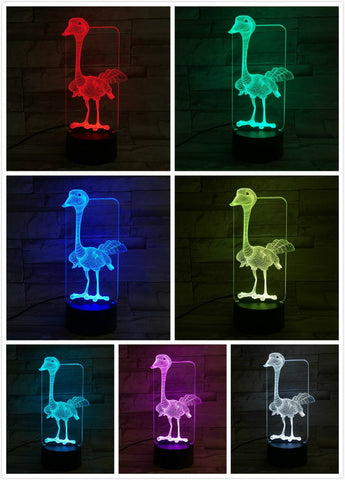 Image of Animal ostrich Sensor Room 3D Illusion Lamp Night Light