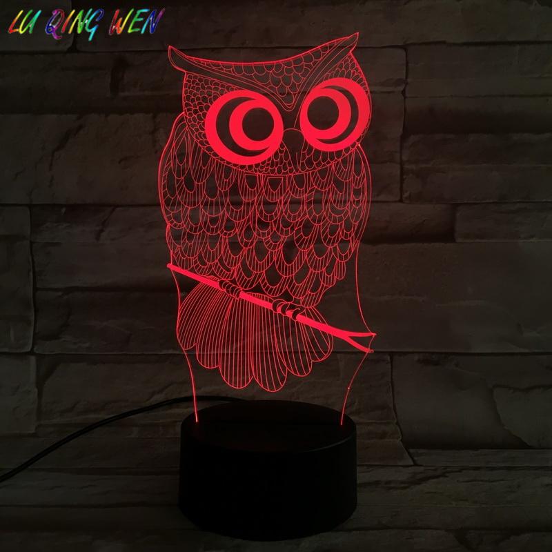 Animal Owl 3D Illusion Lamp Night Light