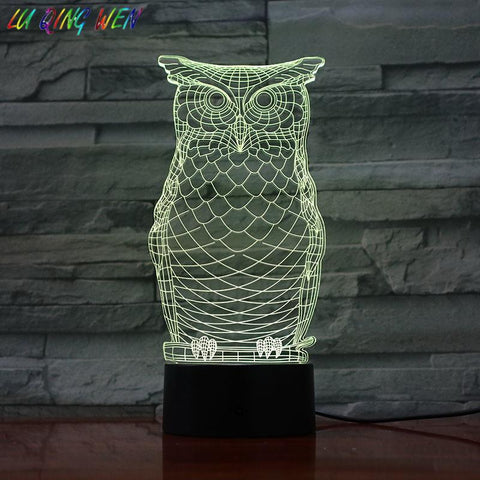 Image of Animal Owl Sensor Room 3D Illusion Lamp Night Light