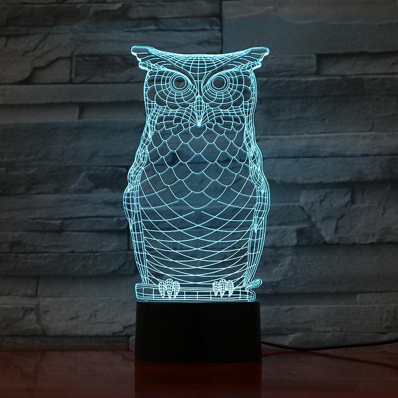 Animal Owl Sensor Room 3D Illusion Lamp Night Light