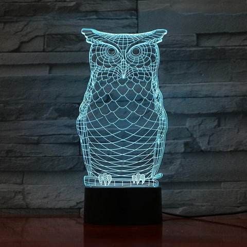 Image of Animal Owl Sensor Room 3D Illusion Lamp Night Light