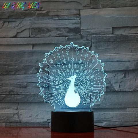 Image of Animal Peacock 3D Illusion Lamp Night Light