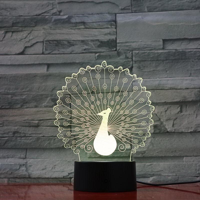 Animal Peacock 3D Illusion Lamp Night Light