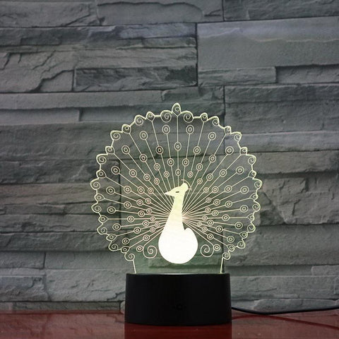 Image of Animal Peacock 3D Illusion Lamp Night Light