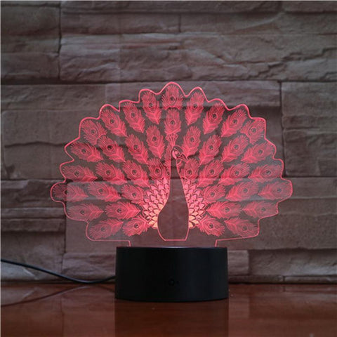 Image of Animal The Peacock 3D Illusion Lamp Night Light