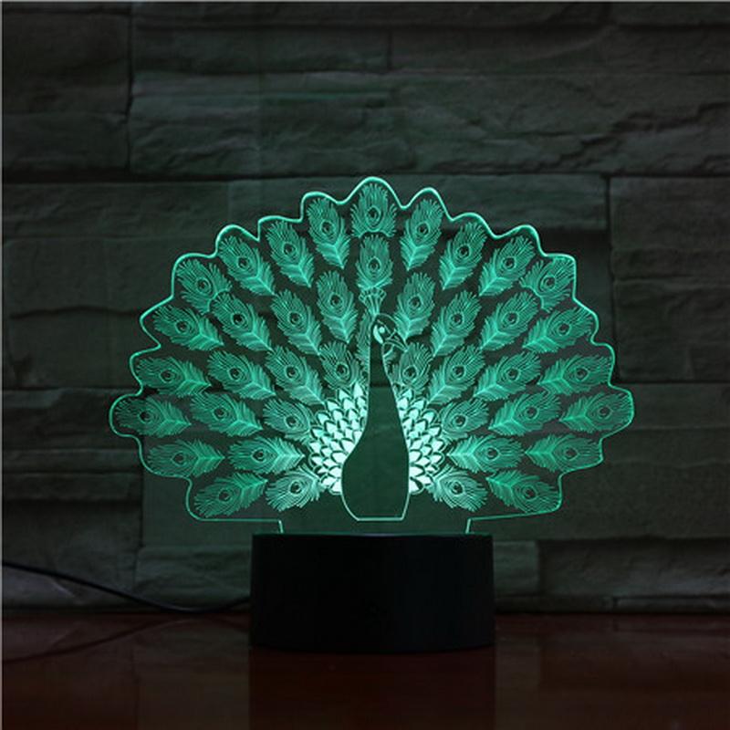 Animal The Peacock 3D Illusion Lamp Night Light