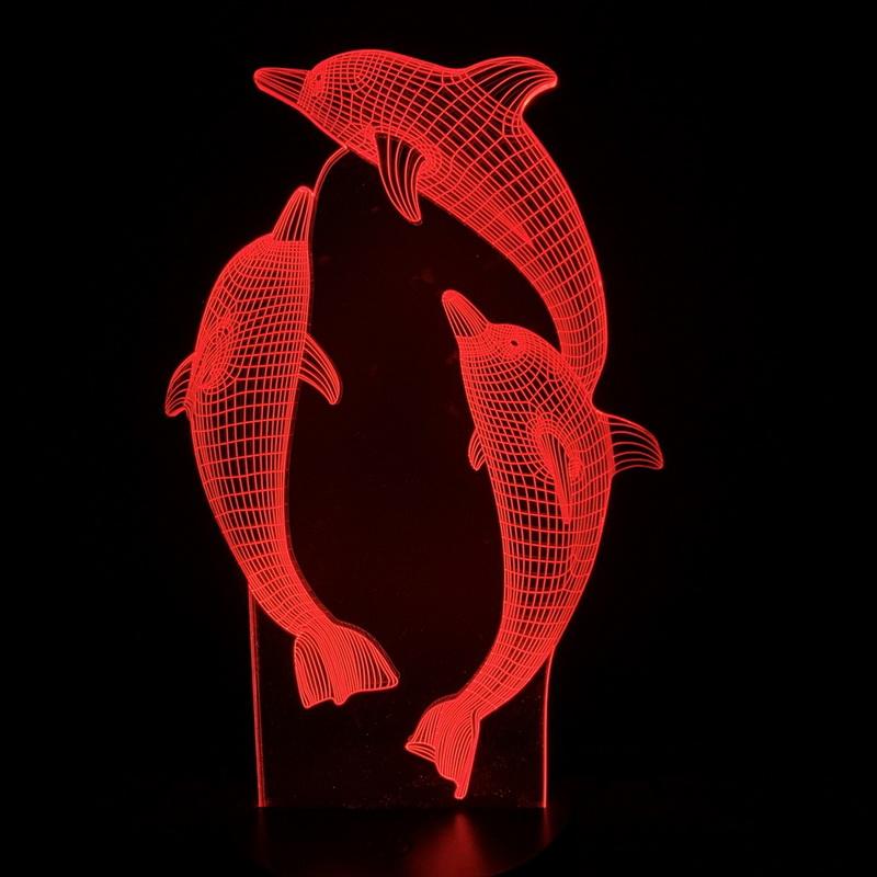 Animals Three Dolphins 3D Illusion Lamp Night Light