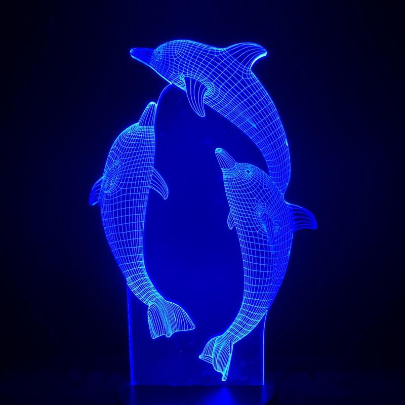 Animals Three Dolphins 3D Illusion Lamp Night Light