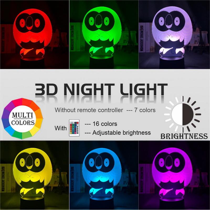 Ash Rowlet Figure 3D Illusion Lamp Night Light